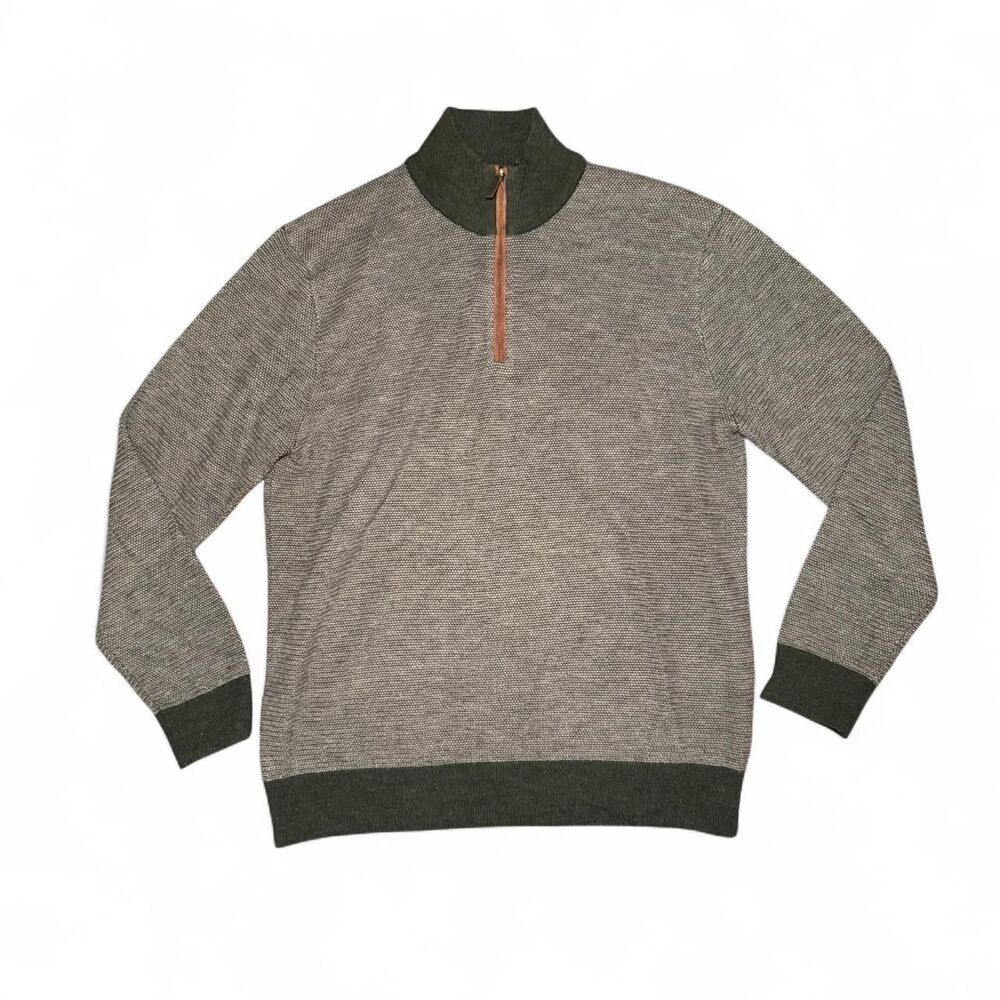 UNTUCKit Men’s Medium 100% Merino Wool Quarter Zip Sweater Belguerdo Jacquard